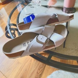 Birkenstock Siena White Shimmer Big Buckle Sandal